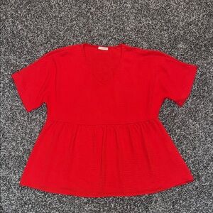 JODIFL Red V-Neck Peplum Tunic